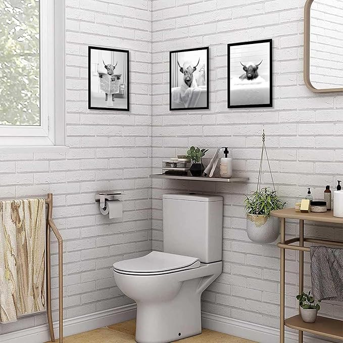 KBKBART Funny Highland Cow Wall Art Set of 3, Rustic Farmhouse Bathroom Cow - Image 5