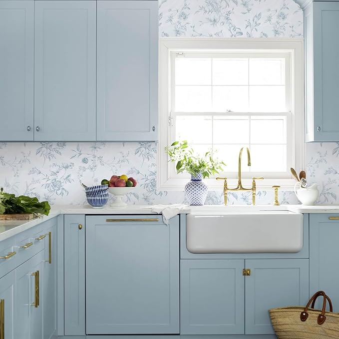 Ismoon Blue Wallpaper Peel and Stick Floral Vintage Stick on Wall Paper French - Image 8
