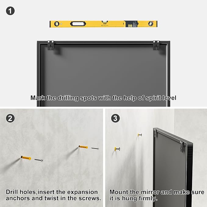Dewfig Rectangle Wall Mirror, Window Mirror Wall Mounted, Large Black Mirrors - Image 8