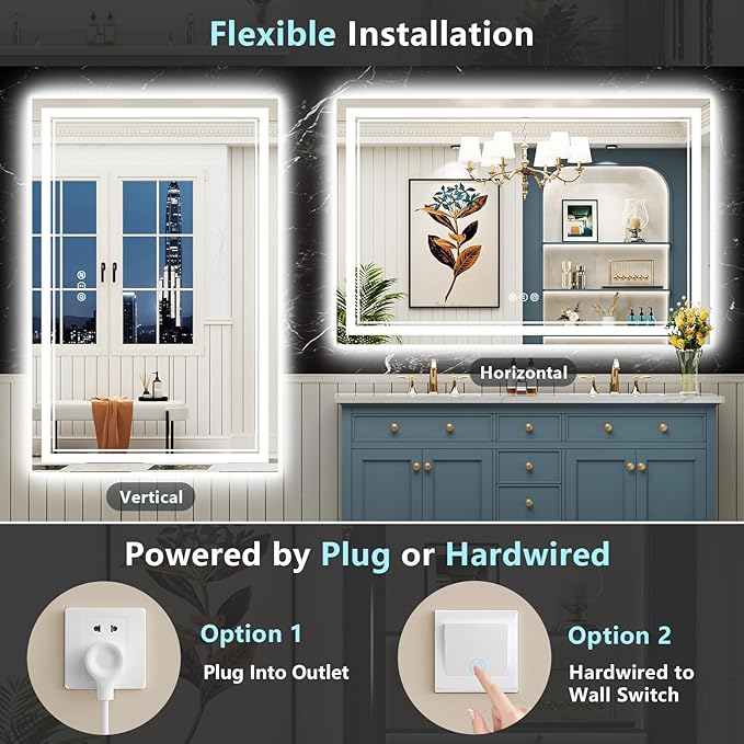 55x40 LED Bathroom Mirror with Lights, Backlit and Front Lit Anti-Fog Lighted - Image 6