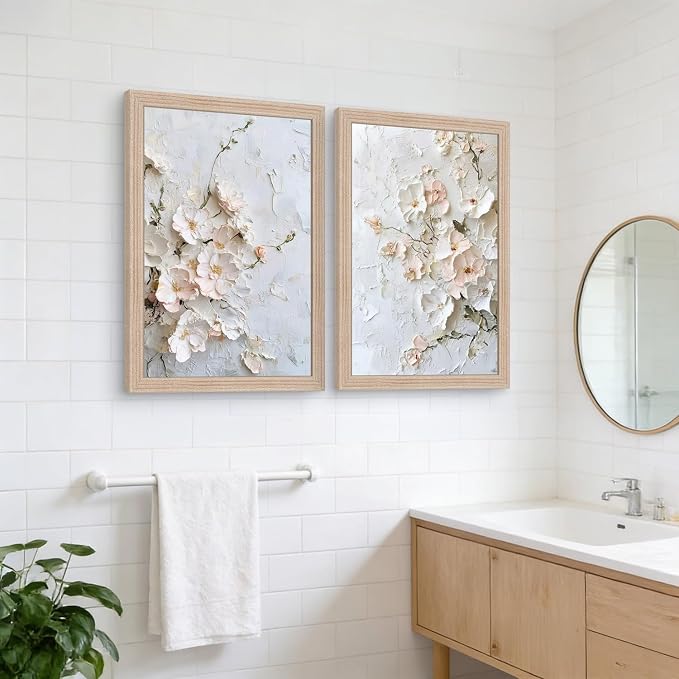 Framed 3D Floral Texture Canvas Wall Art Relief Textured Floral Oil Painting - Image 3
