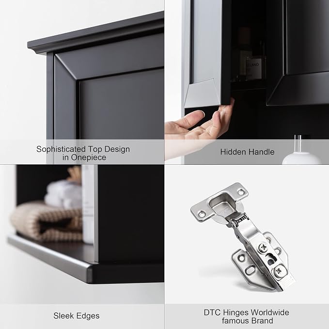 VANIRROR Black Bathroom Wall Cabinet 23x29 inch Wooden Bathroom Medicine Cabinet - Image 4
