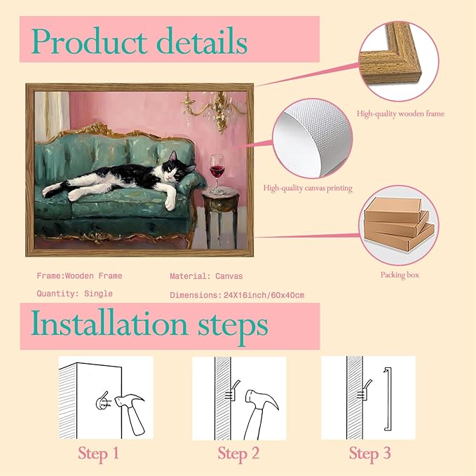 Fun Cat Wall Art Cute Tuxedo Cat - Image 2