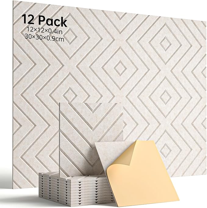Sound Proof Foam Panels for Walls, 12 Pack Self-Adhesive Acoustic Panels by Woovio
