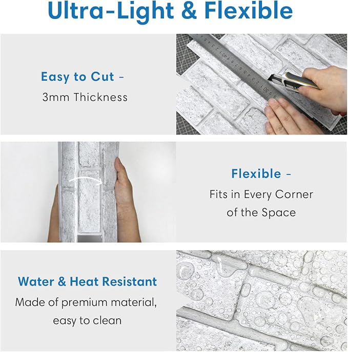 COMSTICKC 3D Faux White Brick Wall Panels Peel and Stick Wall Stickers - Image 4