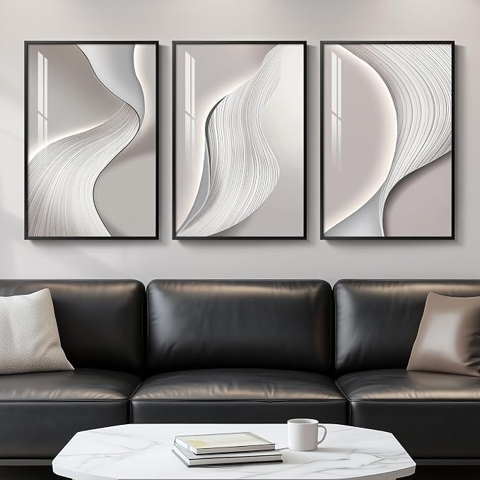 Framed Modern Abstract Wall Art, 3 Piece Minimalist Bright Style Prints by Cuspin