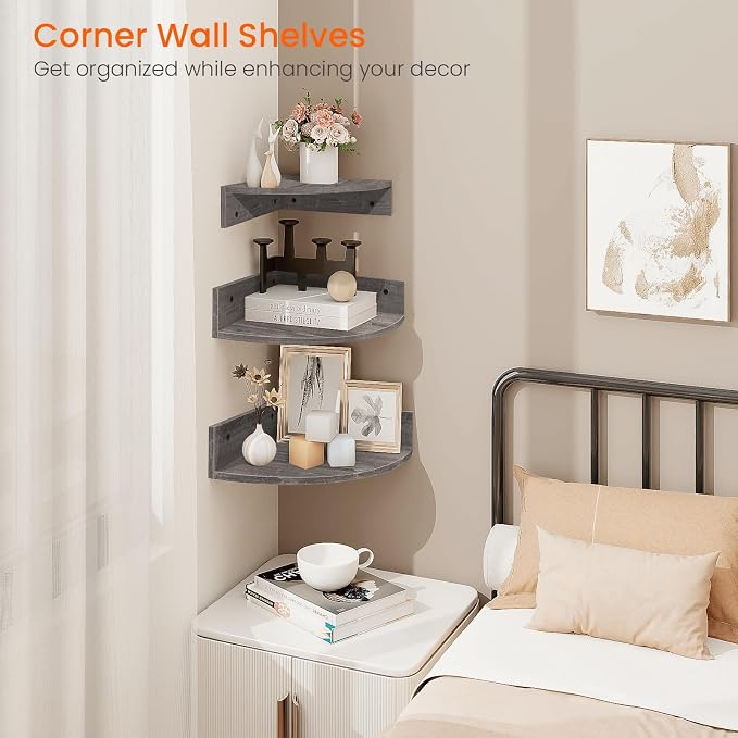 Homode Corner Floating Shelves, 3 Tier Wood Hanging Shelf Organizer - Image 4