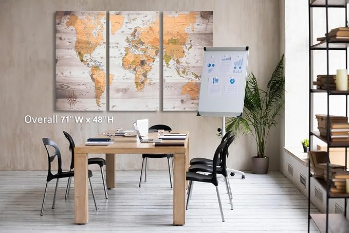 ZEYDRT Canvas art abstract world map poster can be directly hung 24"x48"in x3 - Image 2