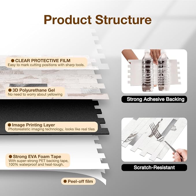 Peel and Stick Backsplash Tile Waterproof Removable PVC Wall Sticker 3D Faux - Image 6