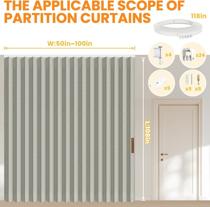 Room Divider Curtain Sets with Flexible Ceiling Track, Privacy Soundproof - Image 2