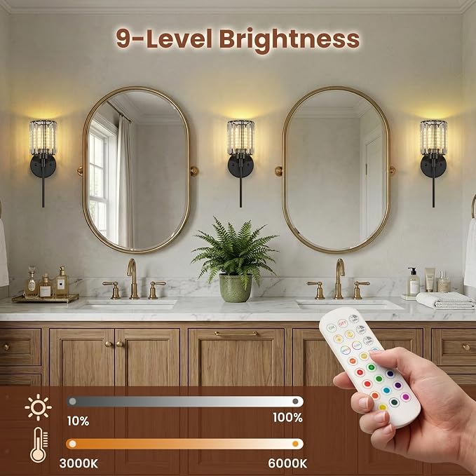 1- Pack Crystal Battery Operated Wall Sconces, Brushed Gold Rechargeable - Image 5