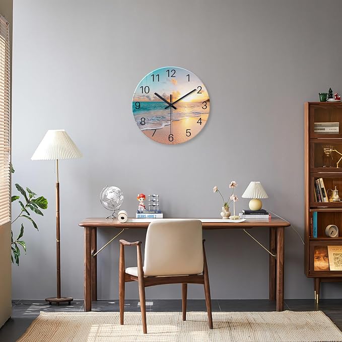 Beach Wall Clock Silent Analog Glass Wall Clocks Battery Operated 16 Inches or - Image 3