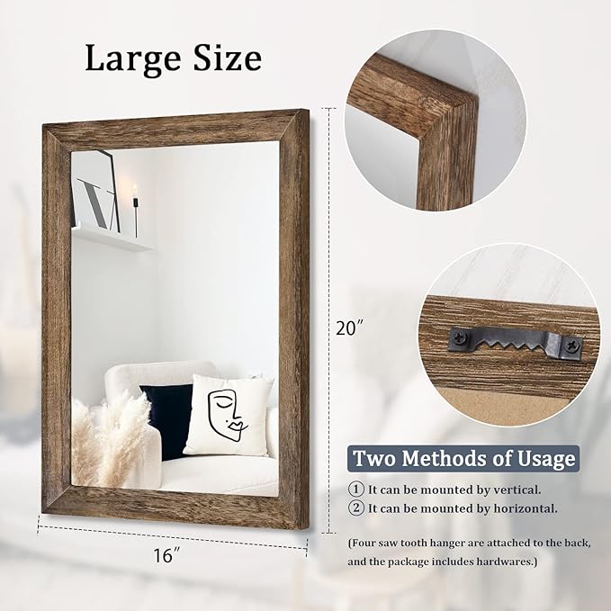 AAZZKANG Rustic Wood Mirror Rectangle Decorative Wall Mirrors - Image 2