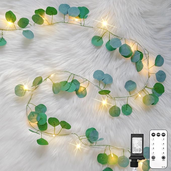 suddus Vines with Lights Plug in, 33ft 100 LED Eucalyptus Garland String Light by SUDDUS