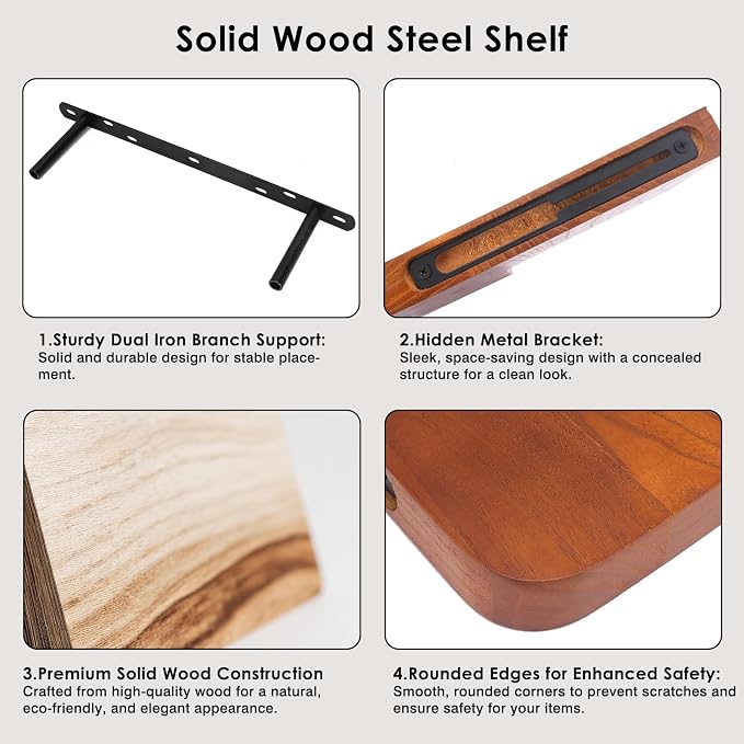 Fixwal Corner Floating Shelves for Wall Mounted Natural Solid Wood 16"x11.4" - Image 3