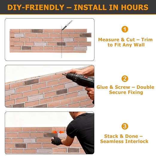 ROOMTEC 6-Pack Faux Brick Wall Covering Panels - Image 5