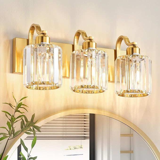 3-Light Gold Bathroom Light Fixtures, Modern Bathroom Vanity Lights Fixture by AIXIALIN