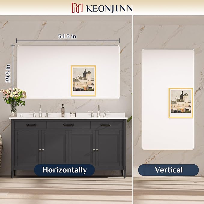 Keonjinn 55 x 30 Brushed Nickel Bathroom Vanity Mirror, Large Rounded Rectangle - Image 8