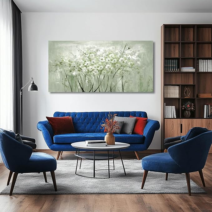 MLART99 Modern Artwork Wall Decor White Flowers Picture Art 24"x48" Plant Wall - Image 7