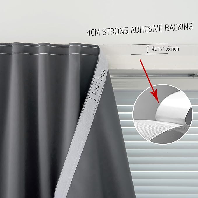 Thermal Blackout Curtains with Self-Adhesive Tape, No Rod No Drill Easy Install - Image 7