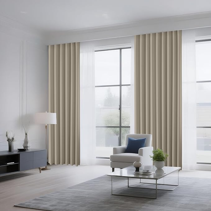 CUCRAF Light Beige Blackout Curtains 108 inch Length 2 Panels Set, Rod Pocket - Image 8