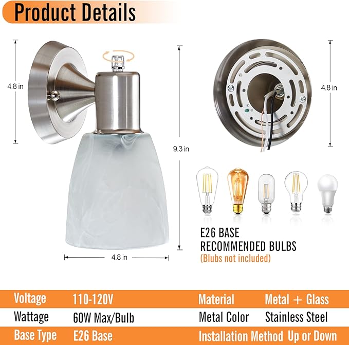 EJIAXIN Wall Sconces Set of 2, Brushed Nickel Vanity Lights - Image 2
