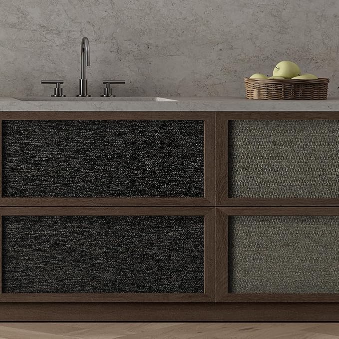 SHUFA Black Gold Cotton-Like Textured Grasscloth Wallpaper Matte Thick Real - Image 5