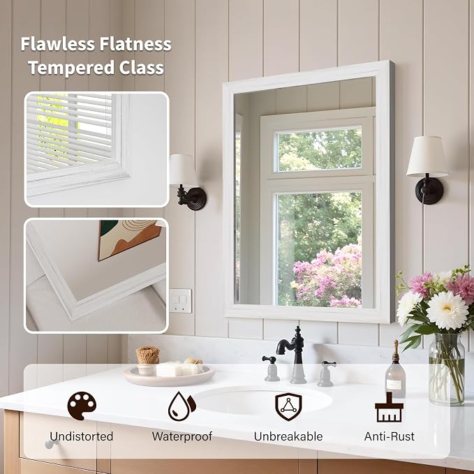 White Grey Wood Effect Framed Wall Mirror, 22x30 Rectangle Mirror, - Image 7