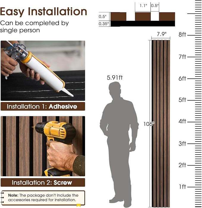 Wood Slat Wall Panels 4 Pack 94.5" x 7.9", Acoustic Wooden Panel - Image 5