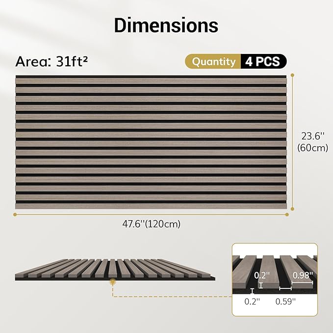 TONOR Wood Wall Panels for Interior Wall Decor, 4 Pack 47.2" x 23.6" Wood Slat - Image 3