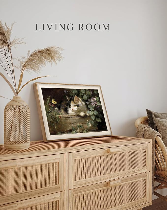 VIYYIEA Framed Wall Art for Living Room, Cute Calico Kitten and Butterfly - Image 3