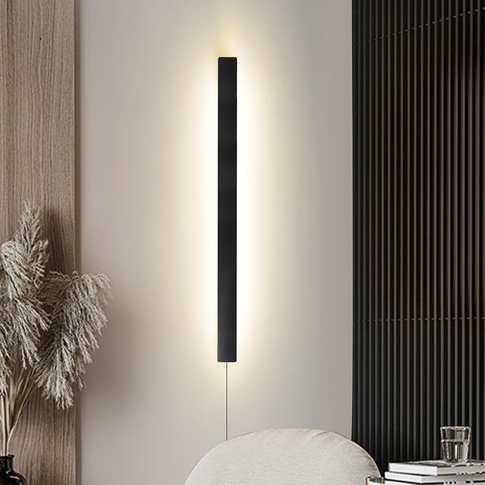KELUOLY Modern Plug in Wall Sconces, 23.6 inch Frosted Black LED Long Wall - Image 9