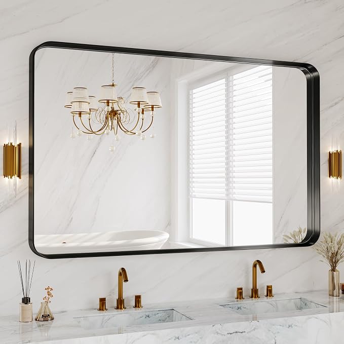 55X36 Inch Black Metal Framed Bathroom Mirror - Image 6