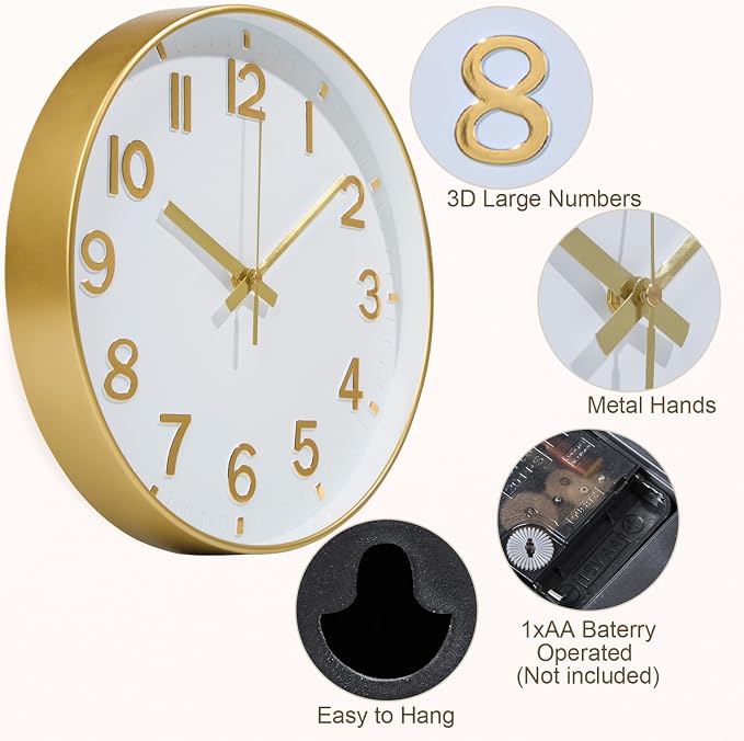 Modern Wall Clock, 10 Inch Digital Wall Clocks Battery Operated, Round Non - Image 6