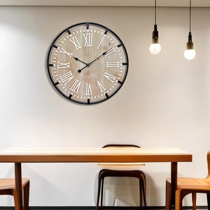 Large Farmhouse Rustic Wooden Wall Clock - Image 7