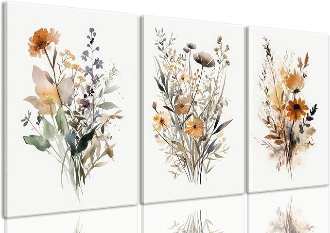 Bwodke Framed Wildflower Wall Art Colorful Botanical Floral Poster Canvas by Bwodke