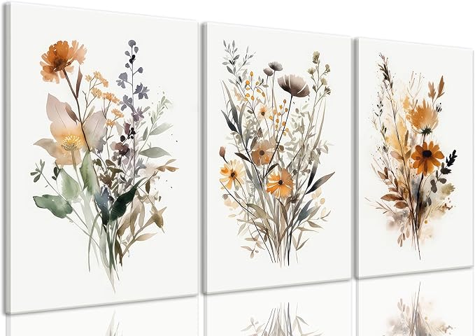 Bwodke Framed Wildflower Wall Art Colorful Botanical Floral Poster Canvas by Bwodke