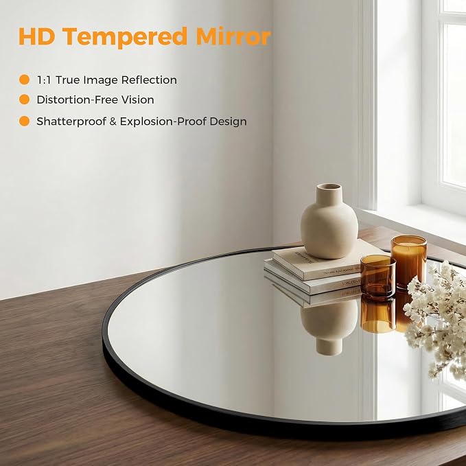 OLIXIS 36 Inch Black Round Bathroom Wall Mirror, Round Bathroom Mirrors - Image 4