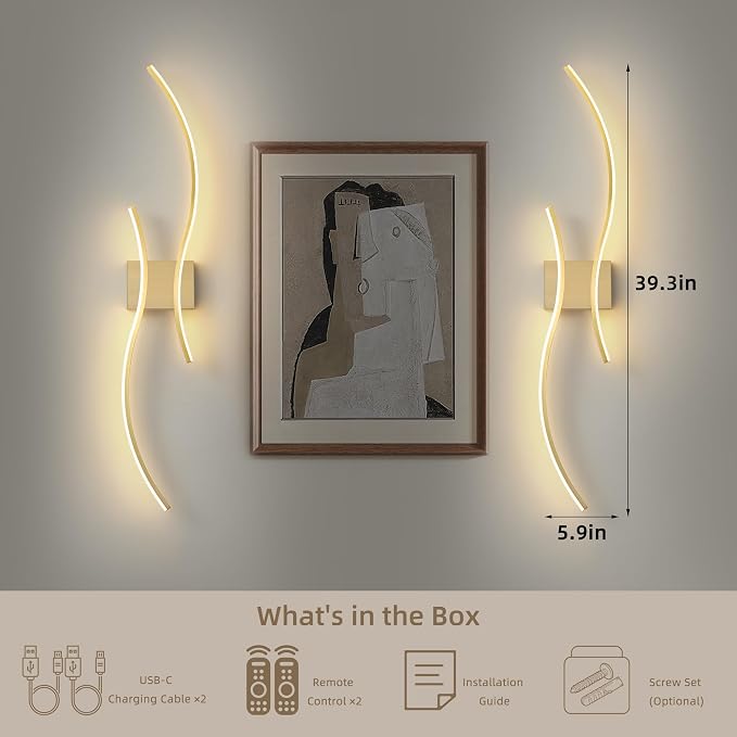 Battery Operated Wall Sconce Set of Two, Dimmable Modern LED Rechargeable Wall - Image 7
