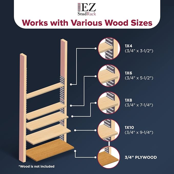 Made in USA EZStudRack Adjustable Shelf Brackets, Your Wood, You Supply It - Image 4