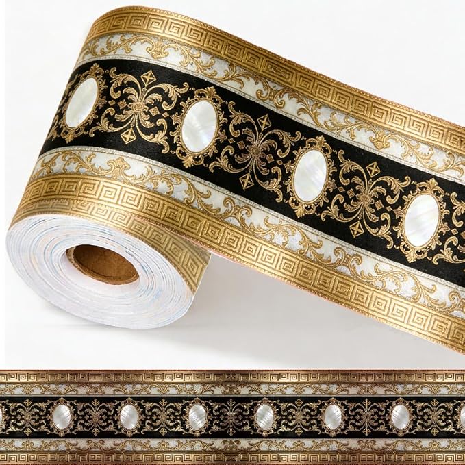 Black Gold Wallpaper Border 196.9 x 3.9 Inch Wall Border Trim Peel and Stick by PRESSINART