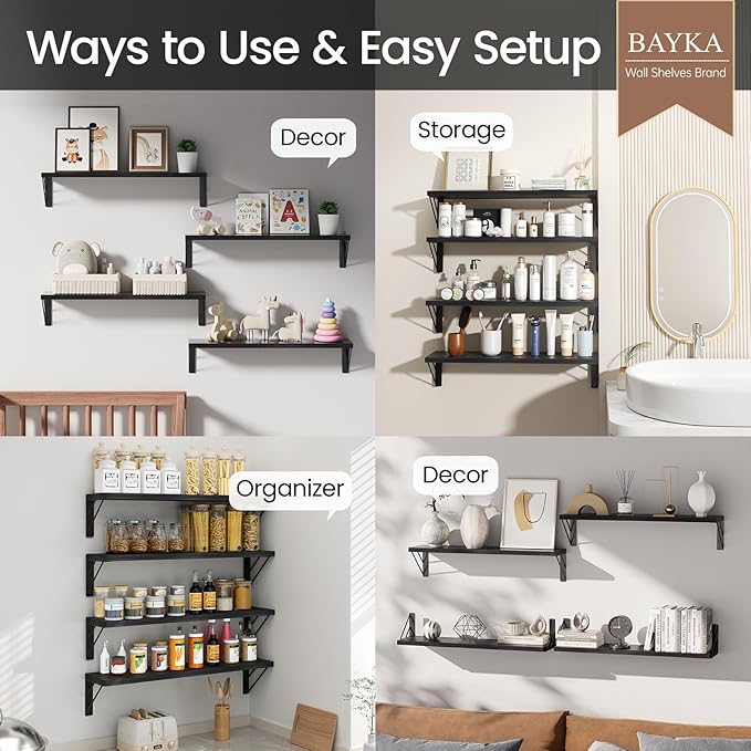 BAYKA Wall Mounted Floating Shelves, Wood Floating Wall Shelf - Image 4