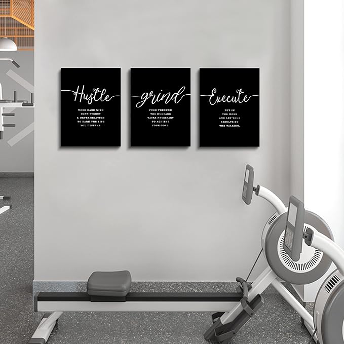 Office Decor - Hustle Quotes Execute Prints, Framed Canvas Wall Art Grind Quote - Image 7
