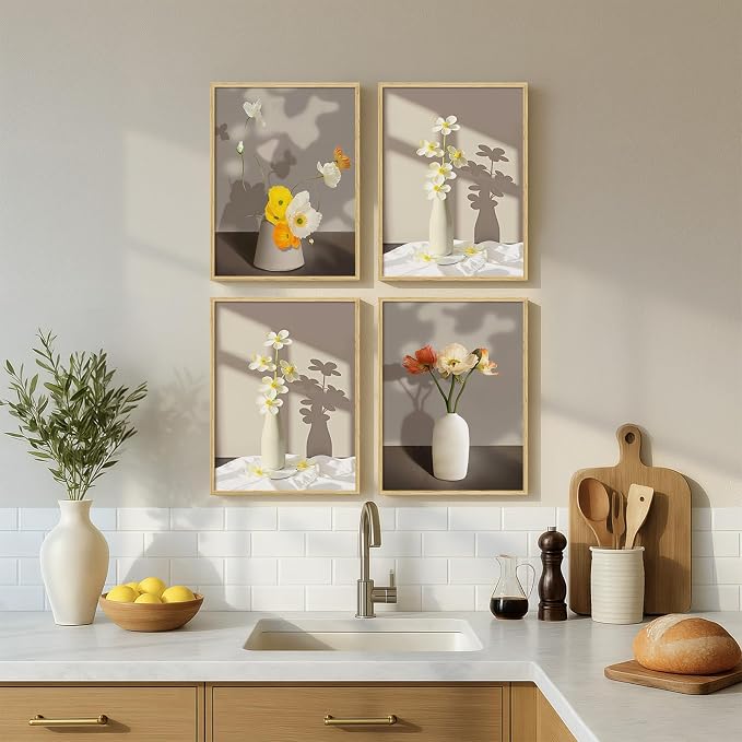 Framed Botanical Floral Wall Art, 4 Piece Yellow Flower Canvas Painting Prints - Image 3