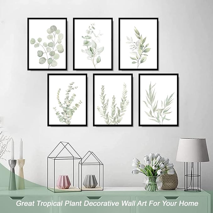Botanical Plant Wall Art Boho Decor Prints Light Green Eucalyptus Leaf Picture - Image 3