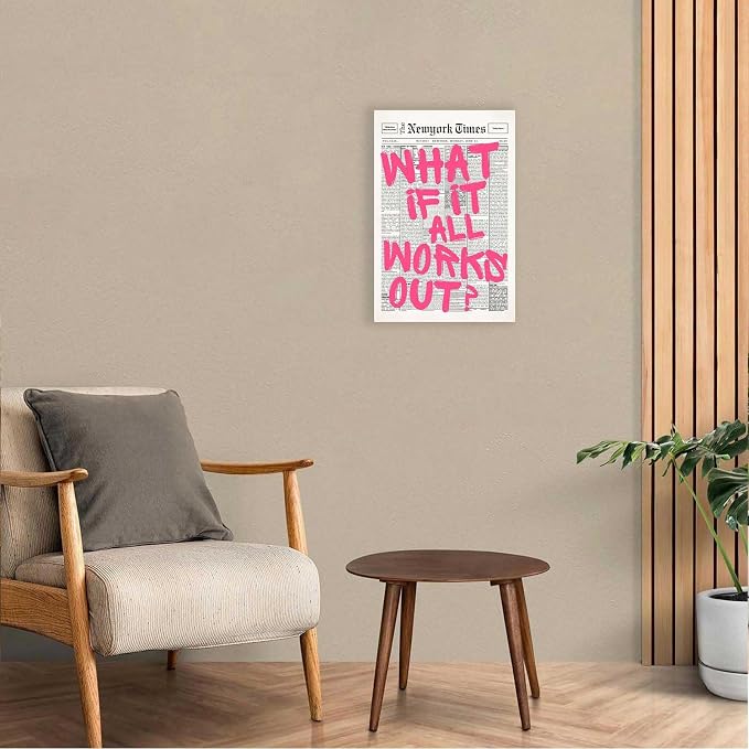 Drimiler Retro Newspaper Pink Font Poster What If It All Works Out Canvas Wall - Image 7