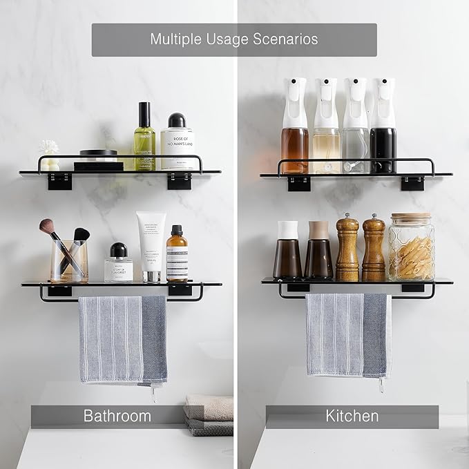 Voldra Glass Shelf for Bathroom, 2 Pack Adhesive Shower Shelves for Inside - Image 4