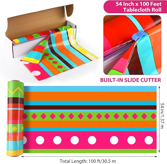 Kochorie 100 Ft x 54 Inch Mexican Fiesta Party Tablecloth Roll - Image 2