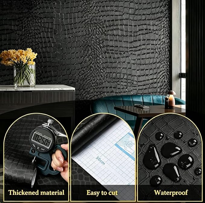 Peel and Stick Wallpaper Black Crocodile Wall Paper Modern Textured - Image 3