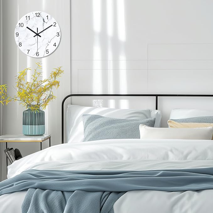 White Marble Glass Wall Clocks Battery Operated 12 Inch Abstract Decorative - Image 4